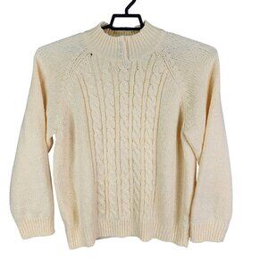 Womens Yellow Karen Scott Cable Knit Sweater Pearl Button Accents Long Sleeve L
